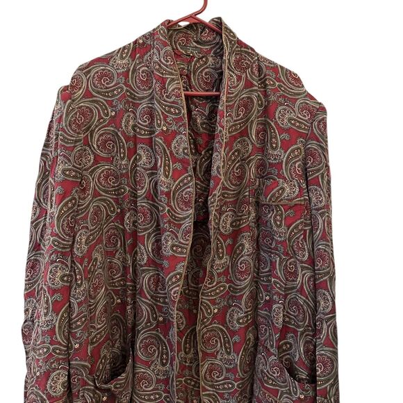Maus & Hoffman Red Paisley Silk Dress Robe Shoulder Pads Size L - Missing Belt - Picture 3 of 5